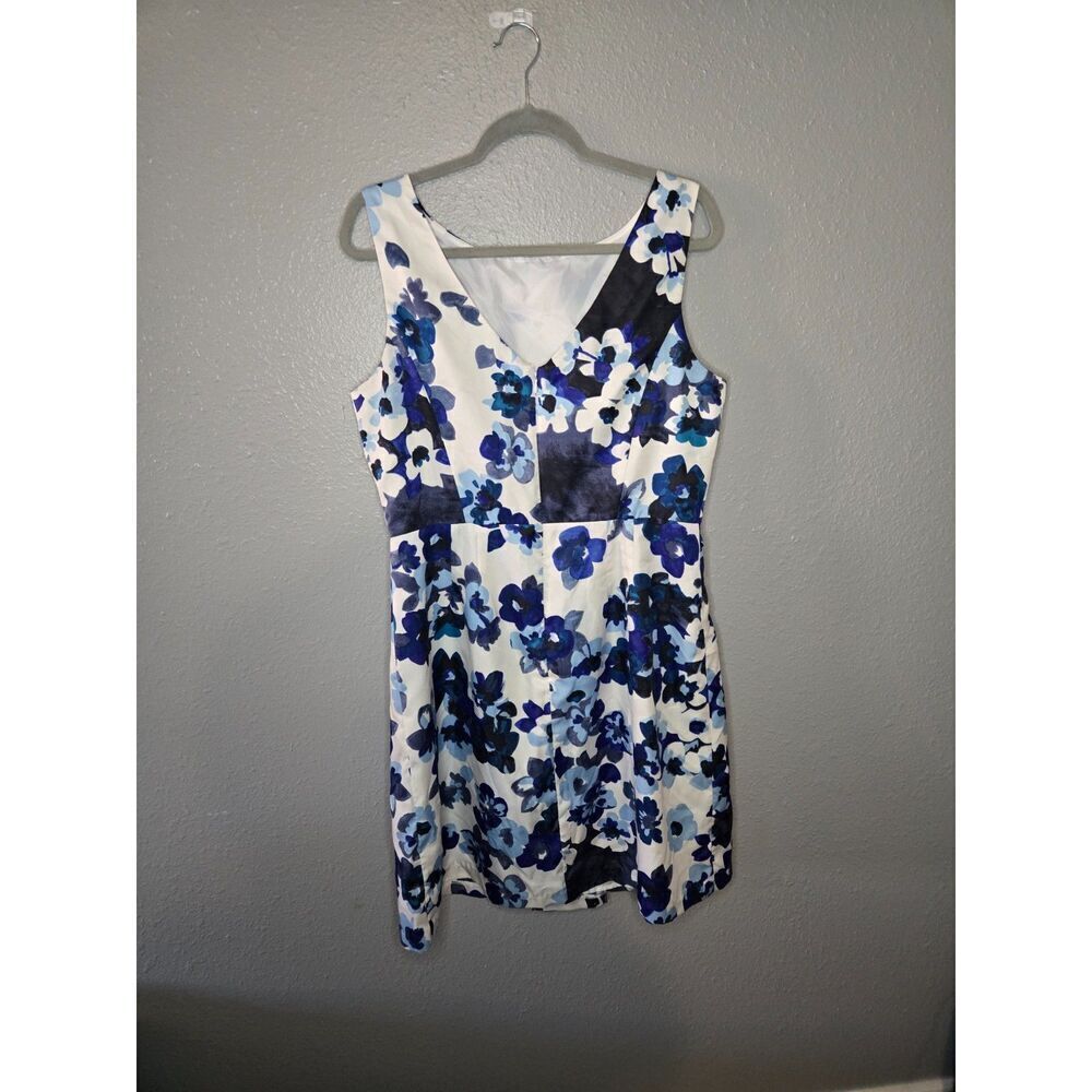 Donna Morgan Women's White and Blue Floral Sleeveless Dress Size 14 - Picture 4 of 6